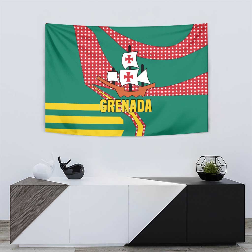 Grenada Tapestry with Cocoa Bean Mascot and National Flag Colors - Wonder Print Shop
