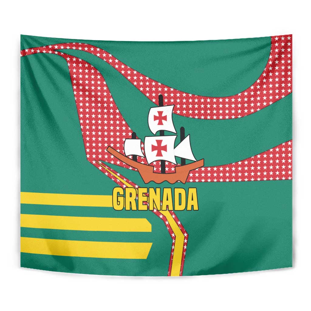 Grenada Tapestry with Cocoa Bean Mascot and National Flag Colors - Wonder Print Shop
