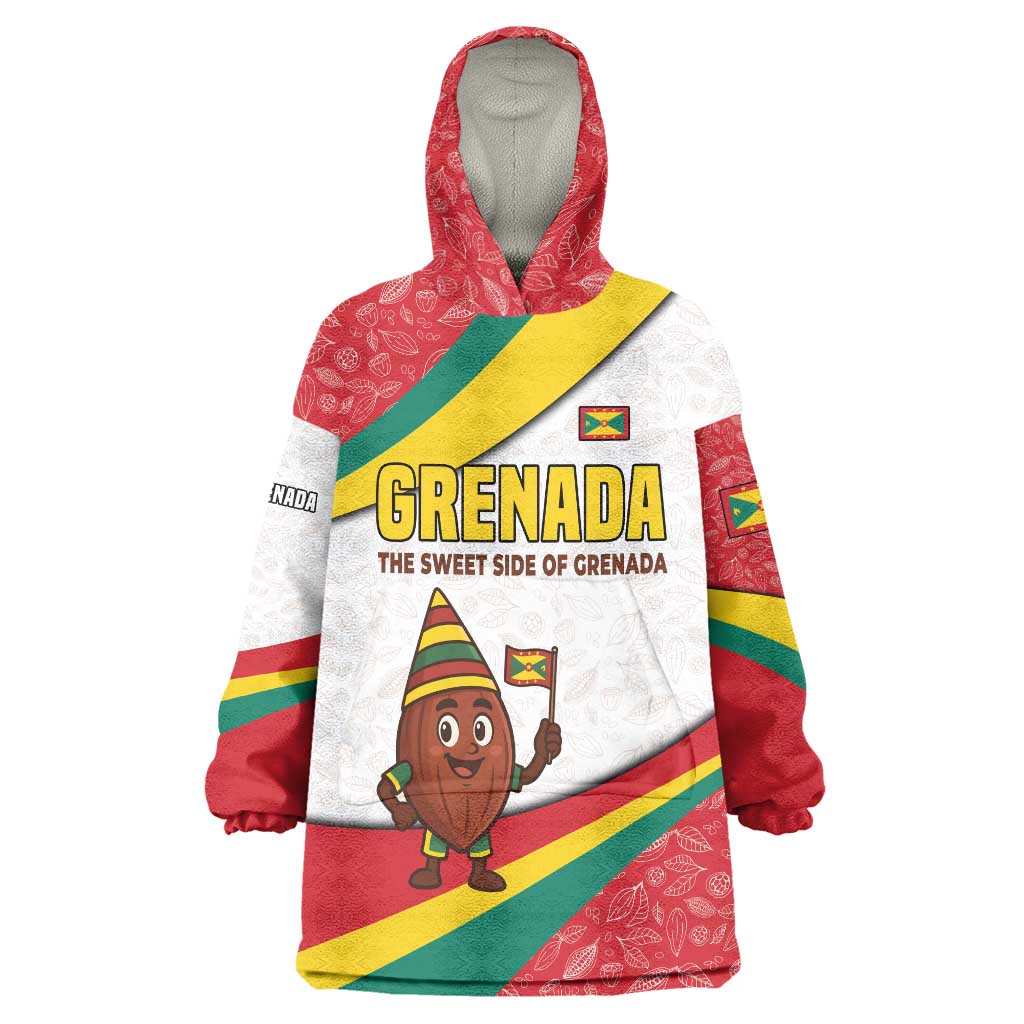 Grenada Wearable Blanket Hoodie with Cocoa Bean Mascot and National Flag Colors - Wonder Print Shop