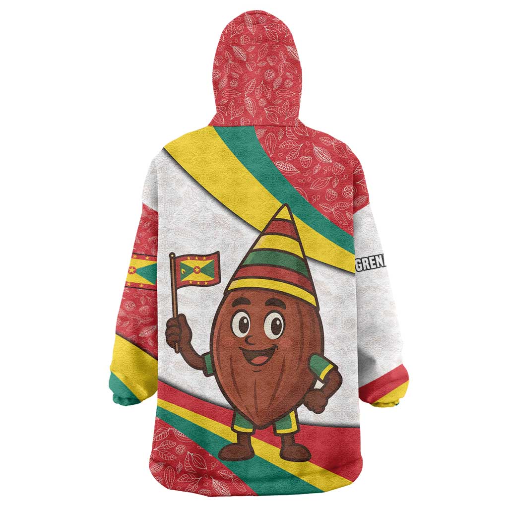 Grenada Wearable Blanket Hoodie with Cocoa Bean Mascot and National Flag Colors - Wonder Print Shop