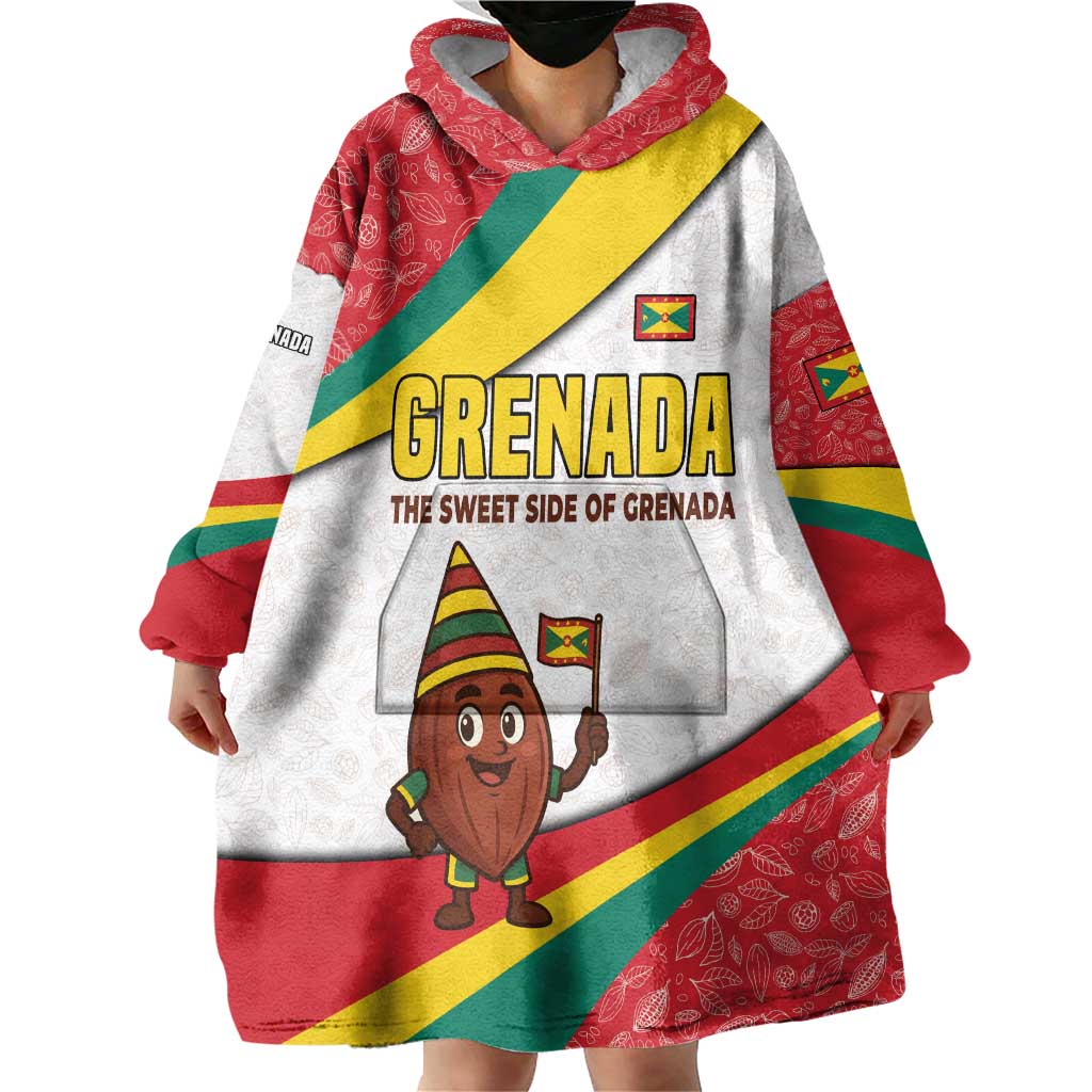 Grenada Wearable Blanket Hoodie with Cocoa Bean Mascot and National Flag Colors - Wonder Print Shop