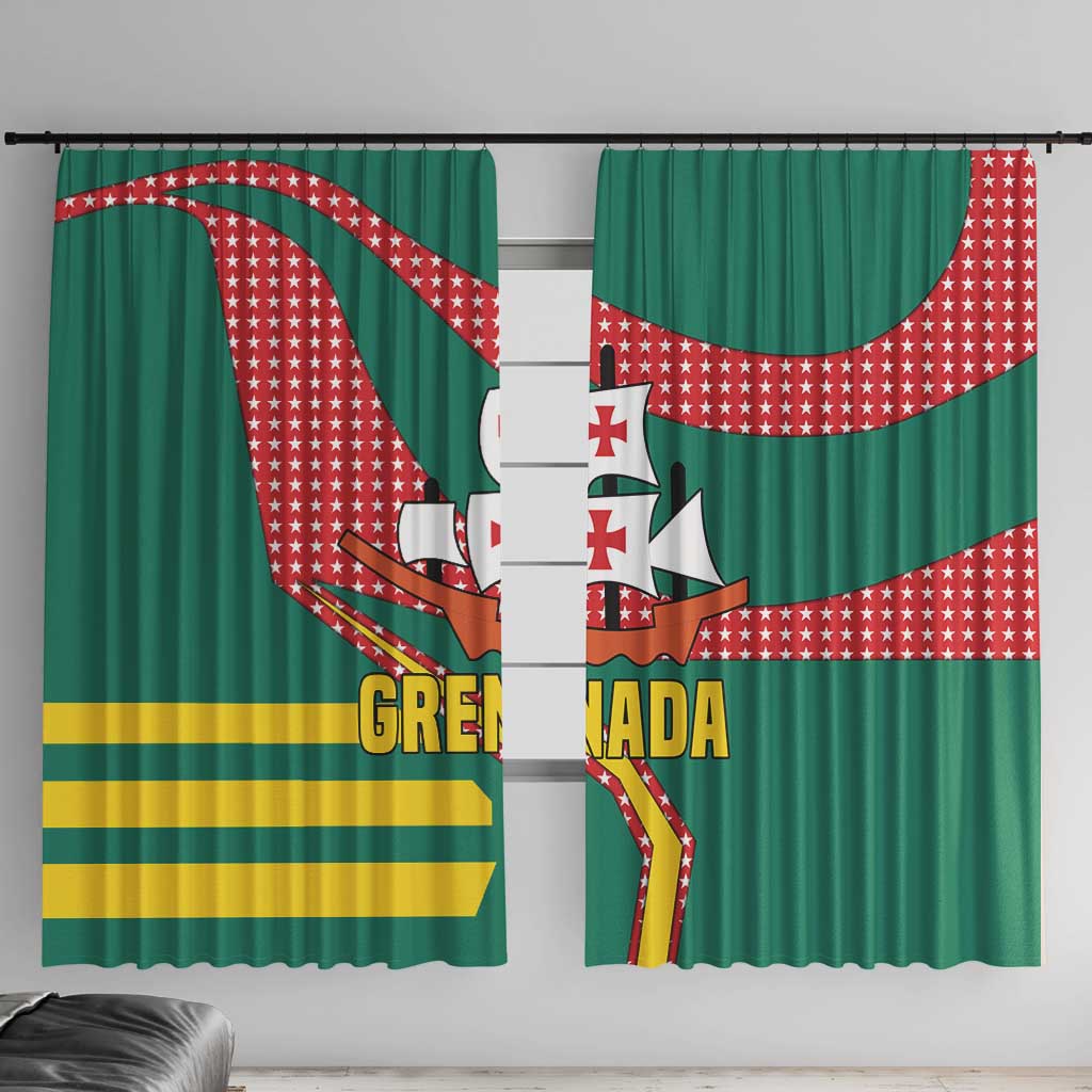 Grenada Window Curtain with Cocoa Bean Mascot and National Flag Colors - Wonder Print Shop