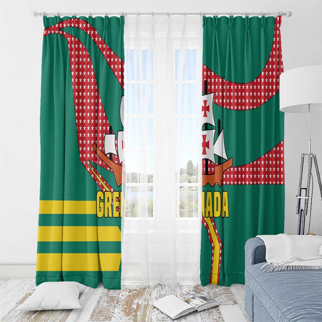 Grenada Window Curtain with Cocoa Bean Mascot and National Flag Colors - Wonder Print Shop