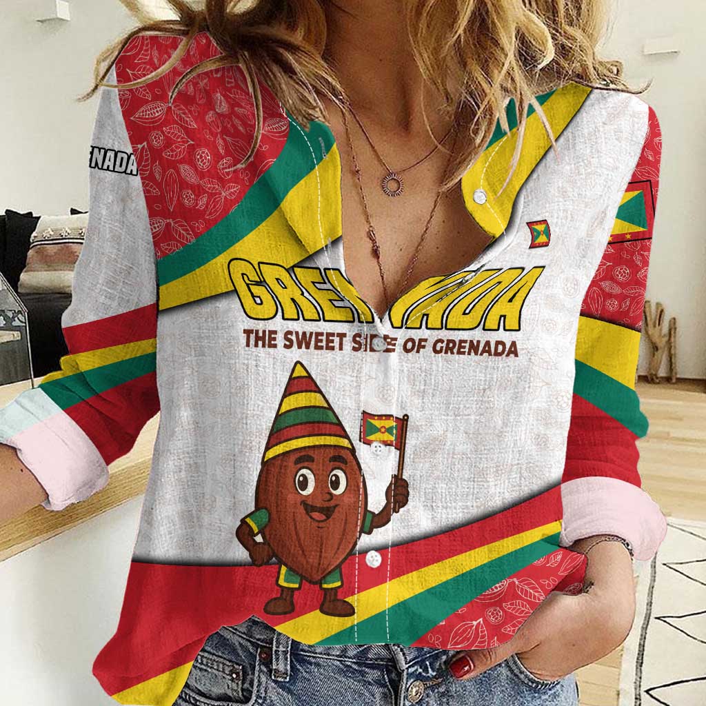 Grenada Women Casual Shirt with Cocoa Bean Mascot and National Flag Colors - Wonder Print Shop