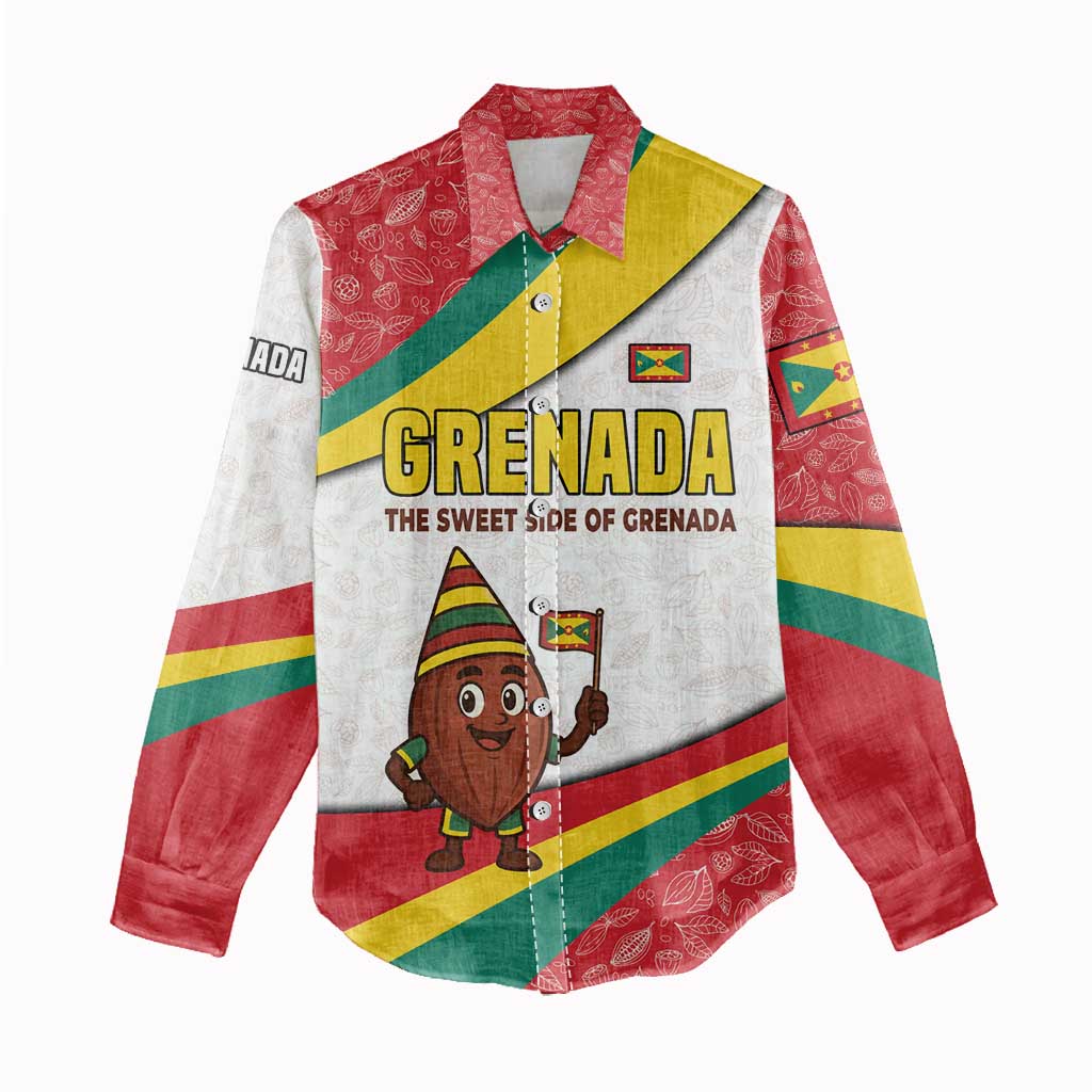 Grenada Women Casual Shirt with Cocoa Bean Mascot and National Flag Colors - Wonder Print Shop