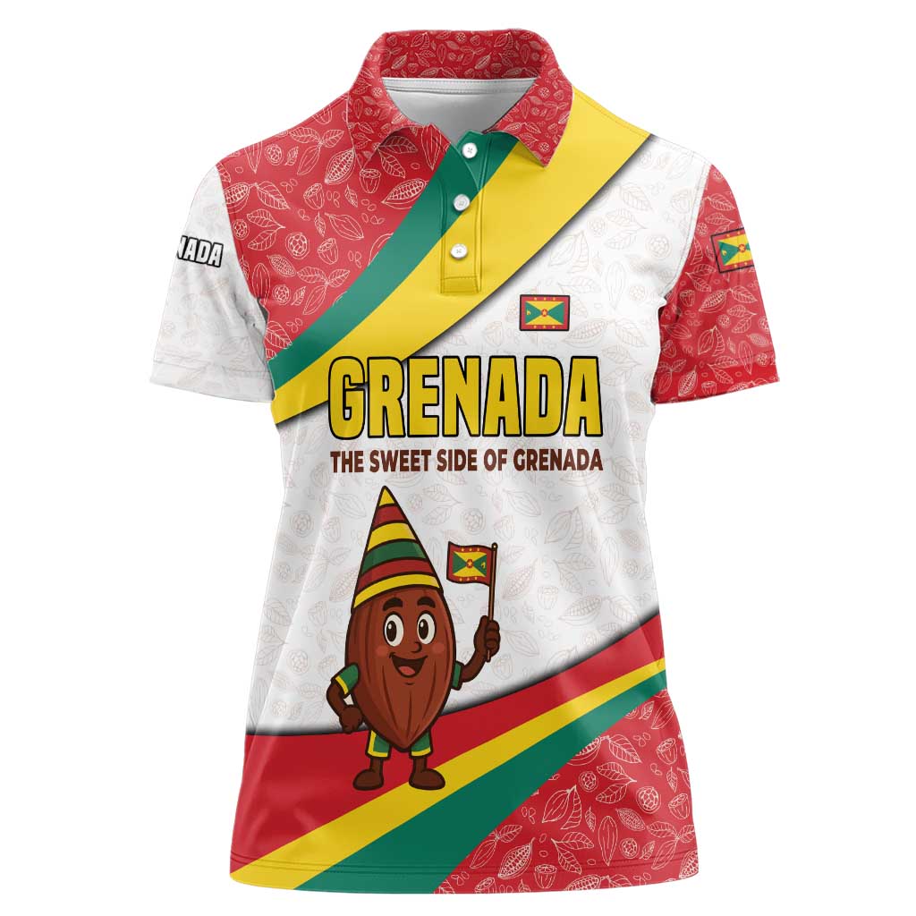 Grenada Women Polo Shirt with Cocoa Bean Mascot and National Flag Colors - Wonder Print Shop