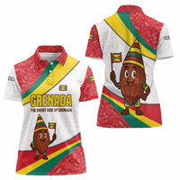 Grenada Women Polo Shirt with Cocoa Bean Mascot and National Flag Colors - Wonder Print Shop