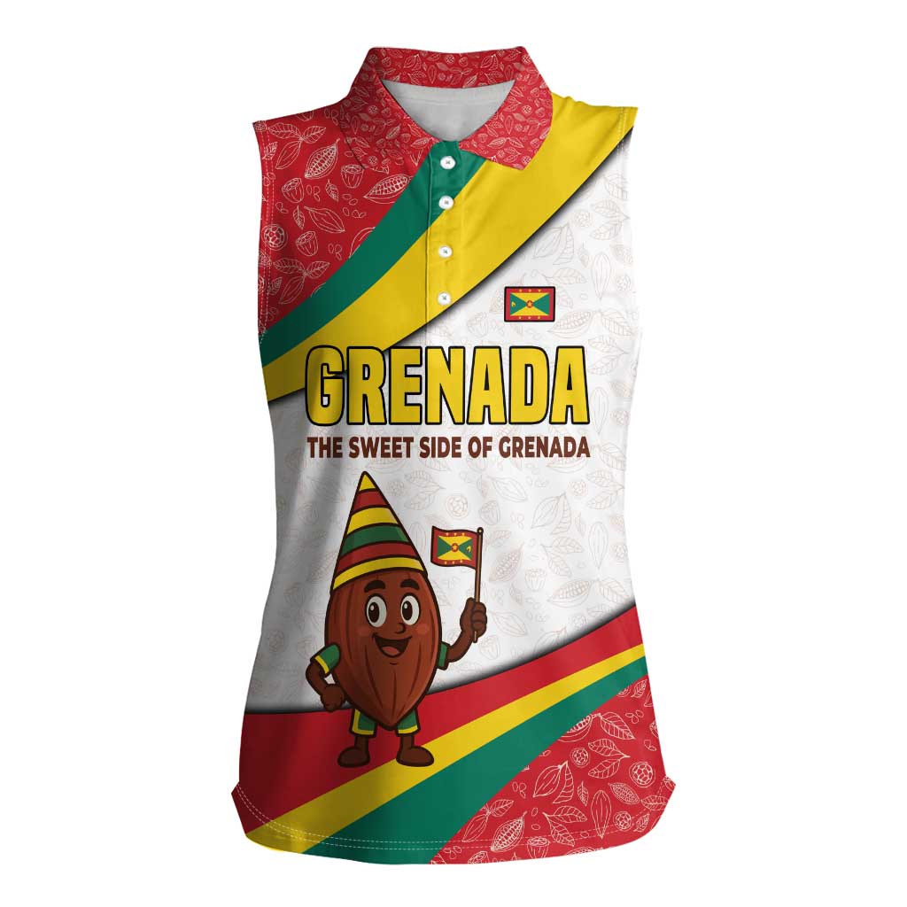 Grenada Women Sleeveless Polo Shirt with Cocoa Bean Mascot and National Flag Colors - Wonder Print Shop