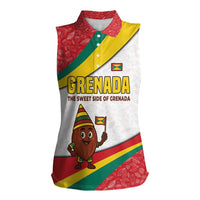 Grenada Women Sleeveless Polo Shirt with Cocoa Bean Mascot and National Flag Colors - Wonder Print Shop
