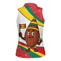 Grenada Women Sleeveless Polo Shirt with Cocoa Bean Mascot and National Flag Colors - Wonder Print Shop