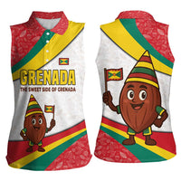 Grenada Women Sleeveless Polo Shirt with Cocoa Bean Mascot and National Flag Colors - Wonder Print Shop
