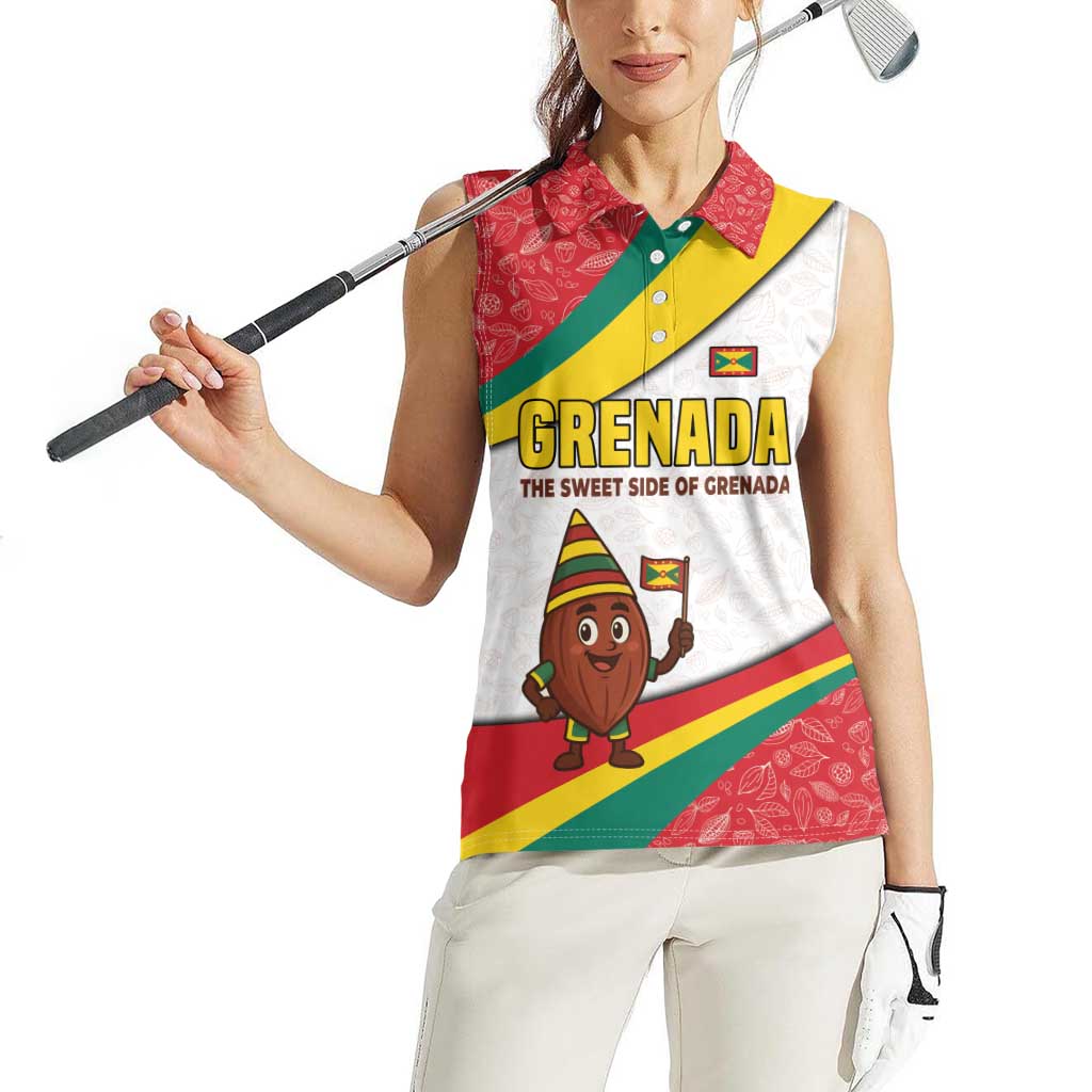 Grenada Women Sleeveless Polo Shirt with Cocoa Bean Mascot and National Flag Colors - Wonder Print Shop