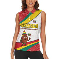 Grenada Women Sleeveless Polo Shirt with Cocoa Bean Mascot and National Flag Colors - Wonder Print Shop