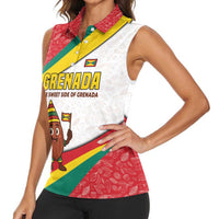 Grenada Women Sleeveless Polo Shirt with Cocoa Bean Mascot and National Flag Colors - Wonder Print Shop