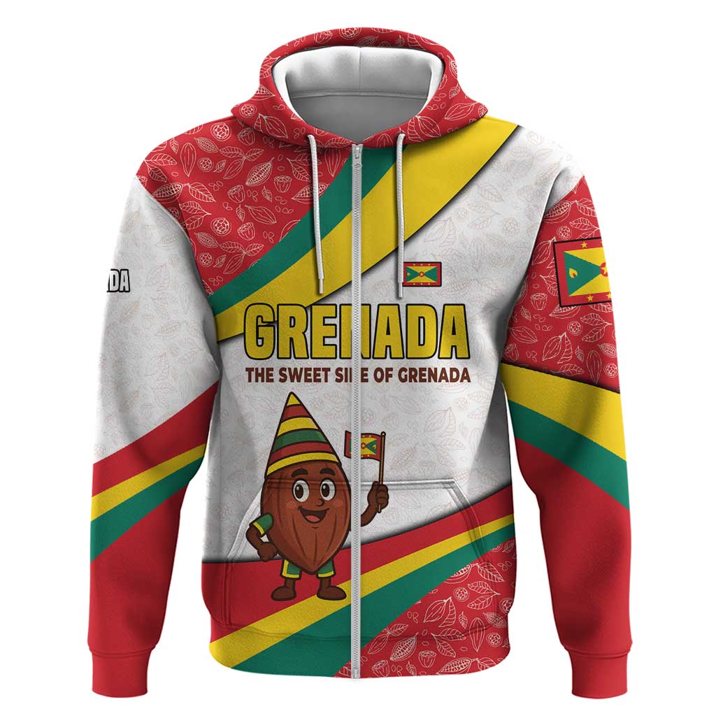 Grenada Zip Hoodie with Cocoa Bean Mascot and National Flag Colors - Wonder Print Shop