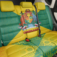 Grenada Coat of Arms Back Car Seat Cover with Yellow Green Flag Colors and Tribal Pattern Design - Wonder Print Shop
