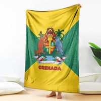 Grenada Coat of Arms Blanket with Yellow Green Flag Colors and Tribal Pattern Design - Wonder Print Shop