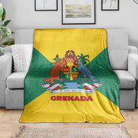 Grenada Coat of Arms Blanket with Yellow Green Flag Colors and Tribal Pattern Design - Wonder Print Shop