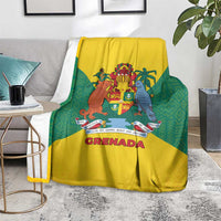 Grenada Coat of Arms Blanket with Yellow Green Flag Colors and Tribal Pattern Design - Wonder Print Shop