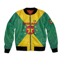 Grenada Coat of Arms Bomber Jacket with Yellow Green Flag Colors and Tribal Pattern Design - Wonder Print Shop