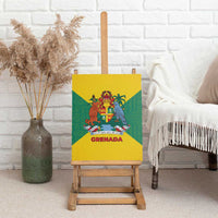 Grenada Coat of Arms Canvas Wall Art with Yellow Green Flag Colors and Tribal Pattern Design - Wonder Print Shop