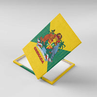 Grenada Coat of Arms Canvas Wall Art with Yellow Green Flag Colors and Tribal Pattern Design - Wonder Print Shop