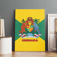 Grenada Coat of Arms Canvas Wall Art with Yellow Green Flag Colors and Tribal Pattern Design - Wonder Print Shop