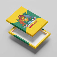Grenada Coat of Arms Canvas Wall Art with Yellow Green Flag Colors and Tribal Pattern Design - Wonder Print Shop