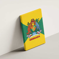 Grenada Coat of Arms Canvas Wall Art with Yellow Green Flag Colors and Tribal Pattern Design - Wonder Print Shop