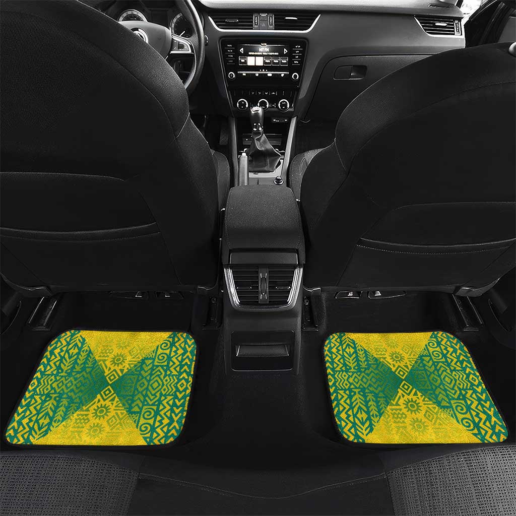 Grenada Coat of Arms Car Mats with Yellow Green Flag Colors and Tribal Pattern Design - Wonder Print Shop