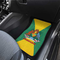 Grenada Coat of Arms Car Mats with Yellow Green Flag Colors and Tribal Pattern Design - Wonder Print Shop
