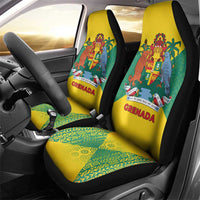 Grenada Coat of Arms Car Seat Cover with Yellow Green Flag Colors and Tribal Pattern Design - Wonder Print Shop