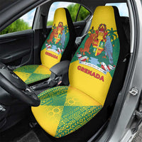 Grenada Coat of Arms Car Seat Cover with Yellow Green Flag Colors and Tribal Pattern Design - Wonder Print Shop