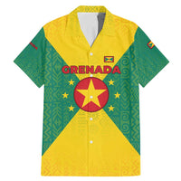 Grenada Coat of Arms Family Matching Mermaid Dress and Hawaiian Shirt with Yellow Green Flag Colors and Tribal Pattern Design - Wonder Print Shop