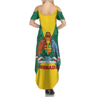 Grenada Coat of Arms Family Matching Summer Maxi Dress and Hawaiian Shirt with Yellow Green Flag Colors and Tribal Pattern Design - Wonder Print Shop
