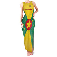 Grenada Coat of Arms Family Matching Tank Maxi Dress and Hawaiian Shirt with Yellow Green Flag Colors and Tribal Pattern Design - Wonder Print Shop