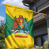 Grenada Coat of Arms Garden Flag with Yellow Green Flag Colors and Tribal Pattern Design - Wonder Print Shop