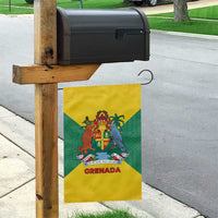 Grenada Coat of Arms Garden Flag with Yellow Green Flag Colors and Tribal Pattern Design - Wonder Print Shop