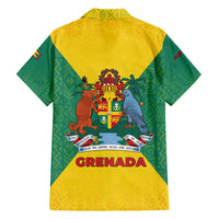 Grenada Coat of Arms Hawaiian Shirt with Yellow Green Flag Colors and Tribal Pattern Design - Wonder Print Shop