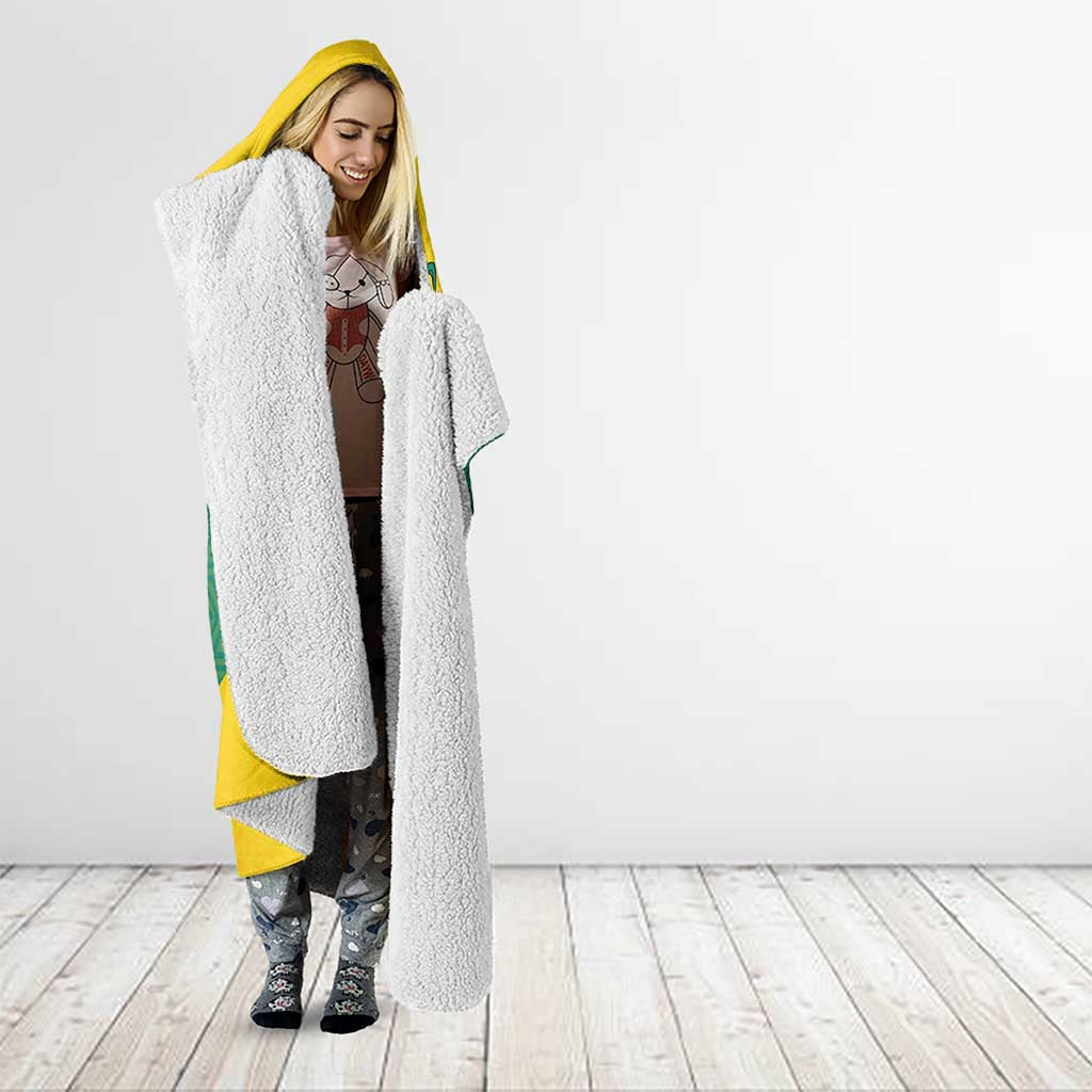 Grenada Coat of Arms Hooded Blanket with Yellow Green Flag Colors and Tribal Pattern Design - Wonder Print Shop