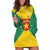 Grenada Coat of Arms Hoodie Dress with Yellow Green Flag Colors and Tribal Pattern Design - Wonder Print Shop
