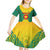 Grenada Coat of Arms Kid Short Sleeve Dress with Yellow Green Flag Colors and Tribal Pattern Design - Wonder Print Shop