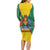 Grenada Coat of Arms Long Sleeve Bodycon Dress with Yellow Green Flag Colors and Tribal Pattern Design - Wonder Print Shop