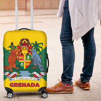 Grenada Coat of Arms Luggage Cover with Yellow Green Flag Colors and Tribal Pattern Design - Wonder Print Shop