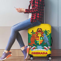 Grenada Coat of Arms Luggage Cover with Yellow Green Flag Colors and Tribal Pattern Design - Wonder Print Shop