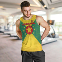 Grenada Coat of Arms Men Tank Top with Yellow Green Flag Colors and Tribal Pattern Design - Wonder Print Shop