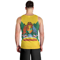 Grenada Coat of Arms Men Tank Top with Yellow Green Flag Colors and Tribal Pattern Design - Wonder Print Shop