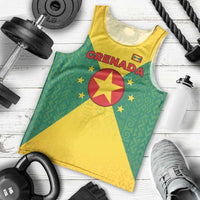 Grenada Coat of Arms Men Tank Top with Yellow Green Flag Colors and Tribal Pattern Design - Wonder Print Shop