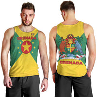 Grenada Coat of Arms Men Tank Top with Yellow Green Flag Colors and Tribal Pattern Design - Wonder Print Shop