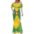 Grenada Coat of Arms Mermaid Dress with Yellow Green Flag Colors and Tribal Pattern Design - Wonder Print Shop